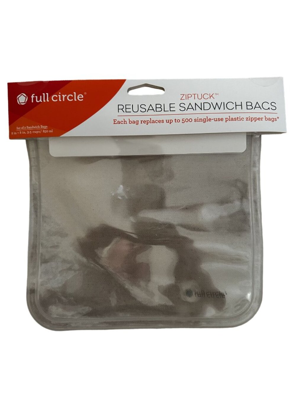 Full Circle Ziptuck Reusable Sandwich Bags 2-Pack BPA-Free Food-Safe Plastic